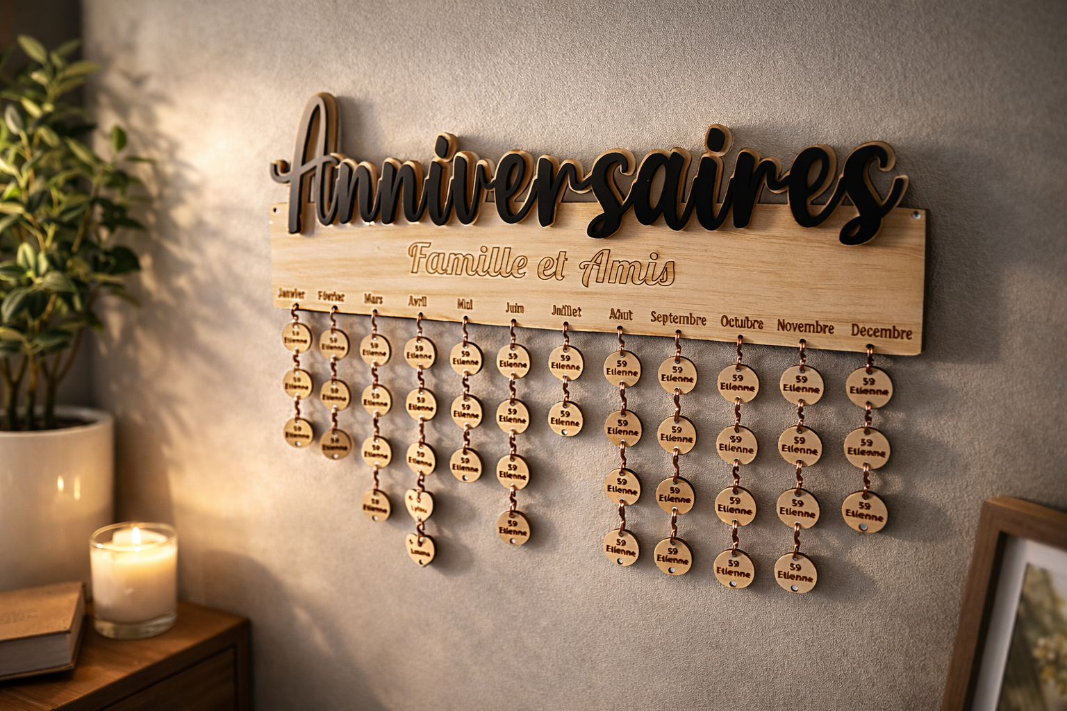 Calendrier d’anniversaires personnalisé en bois