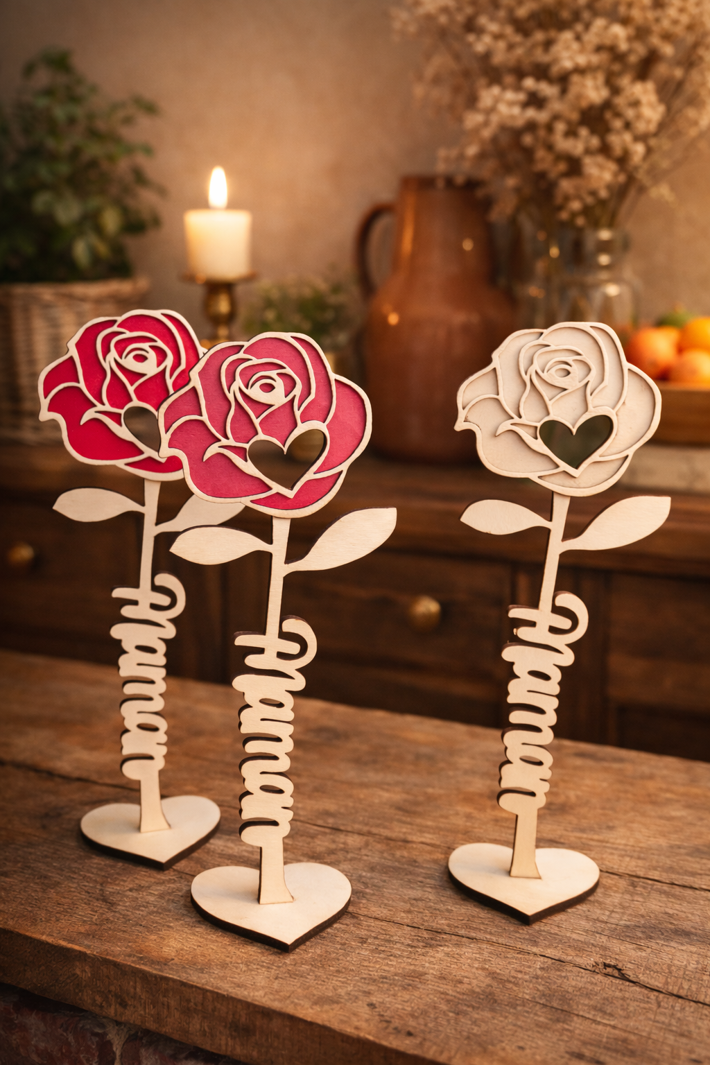 Rose décorative en bois personnalisée