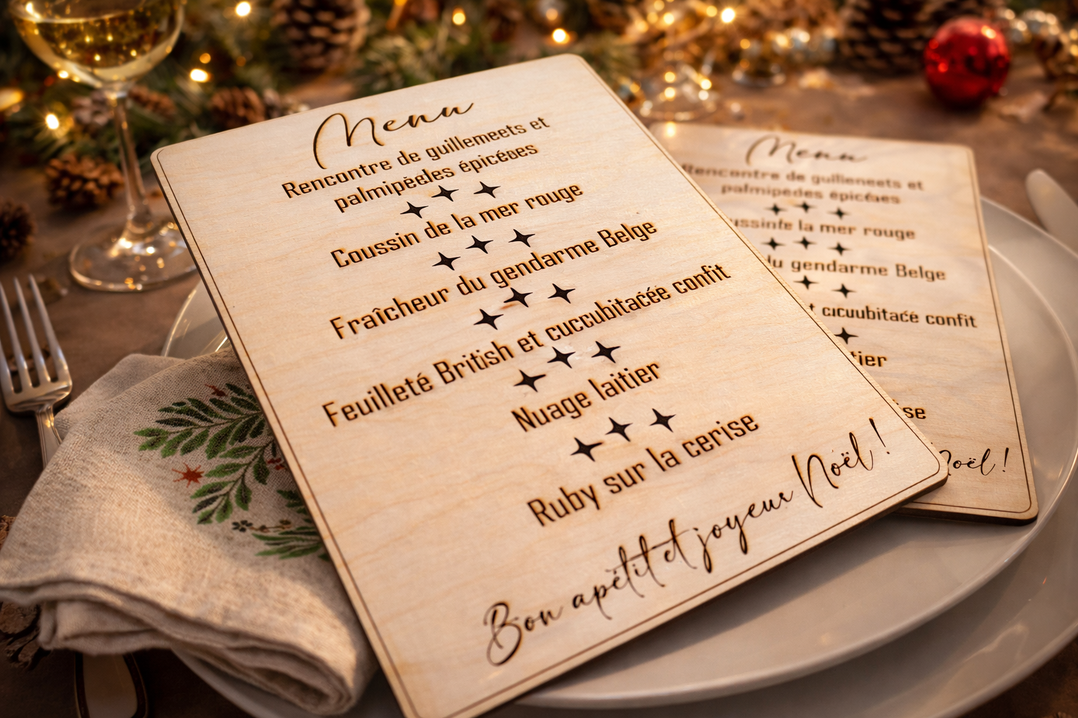 Menu de table en bois personnalisé