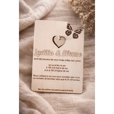 Faire-part de mariage en bois personnalisé