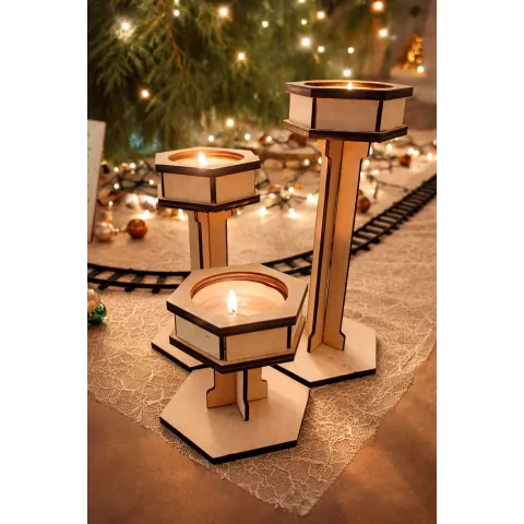 Bougeoir en bois hexagonaux