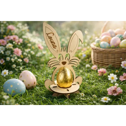 Coquetier Lapin de Pâques en Bois Personnalisé